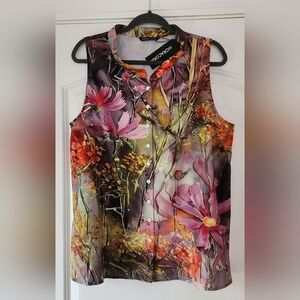 NORACORA MUTED FLORAL PRINT  BUTTON FRONT POLYESTER SHIRT SIZE XL